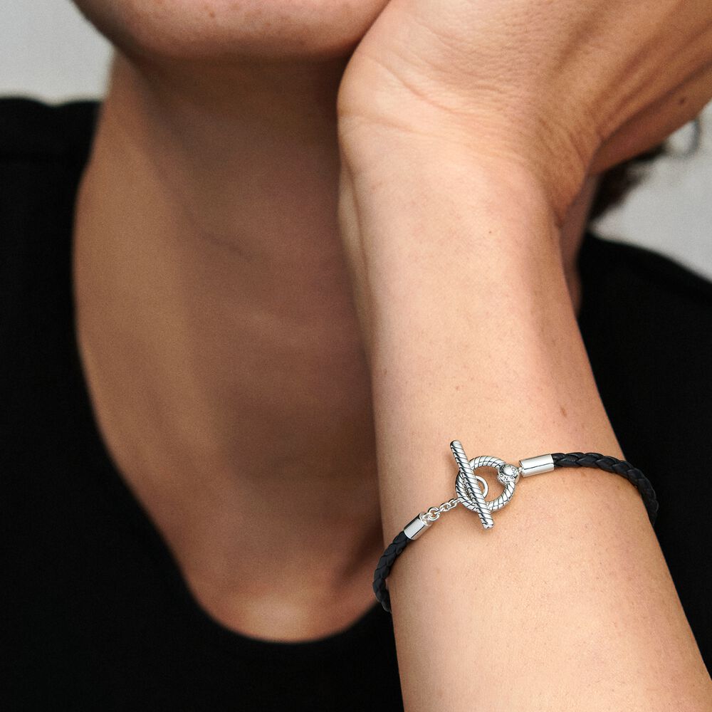 Pandora Bracciale in Pelle Nera con Chiusura a T 591675C01