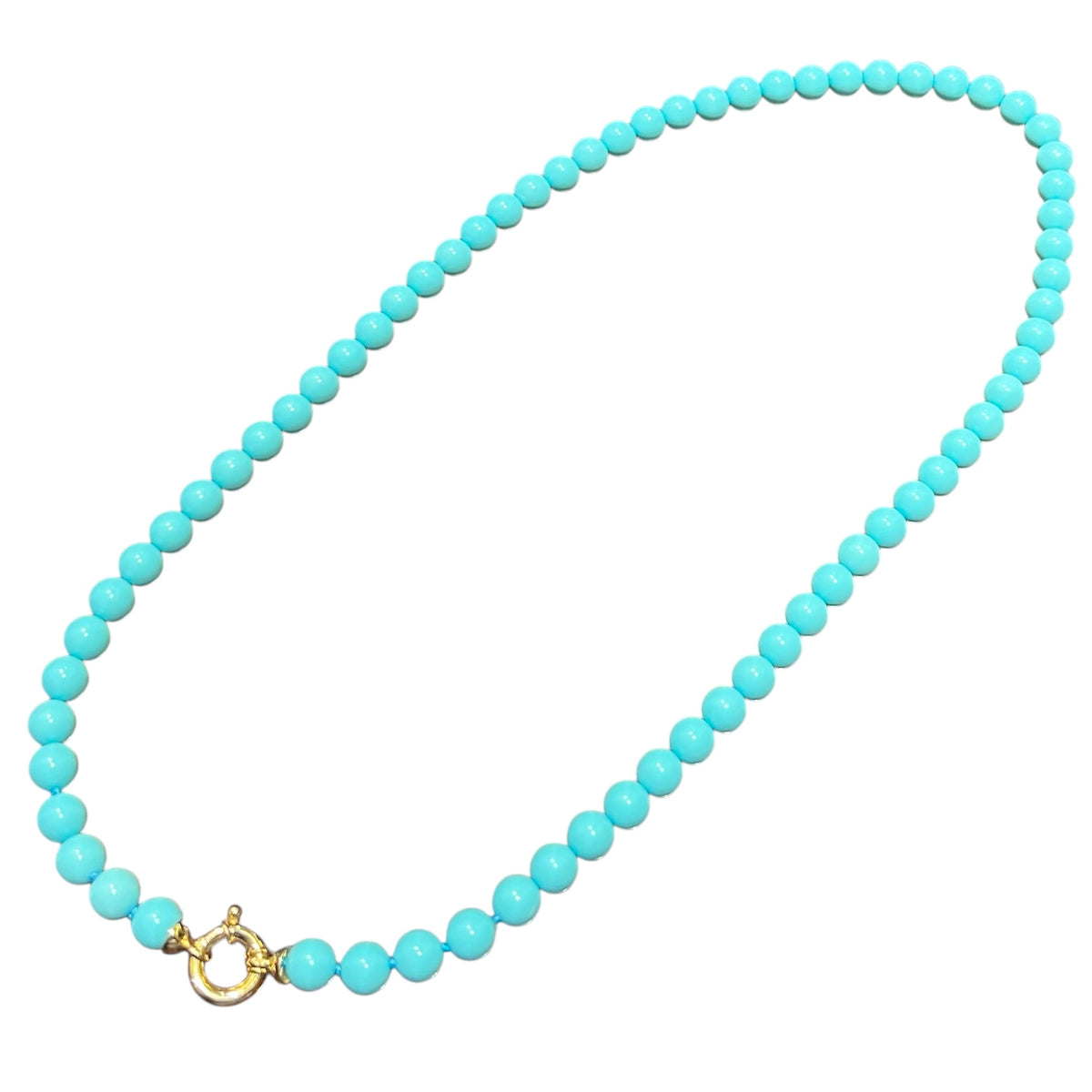 Maiocchi Milano Collana Filo di Pasta di Turchese mm 8 e Chiusura Oro Giallo 18kt