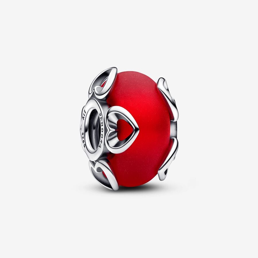 Pandora Charm Vetro di Murano Rosso e Cuori 792497C01