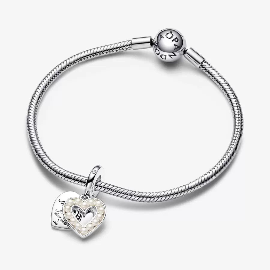 Pandora Charm Pendente Doppio Cuore con Perle Coltivate d'Acqua Dolce 792649C01