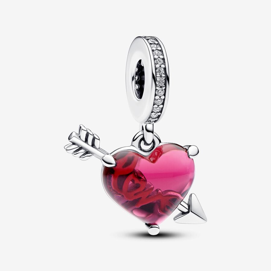 Pandora Charm Pendente Cuore con Freccia Vetro di Murano 793085C01