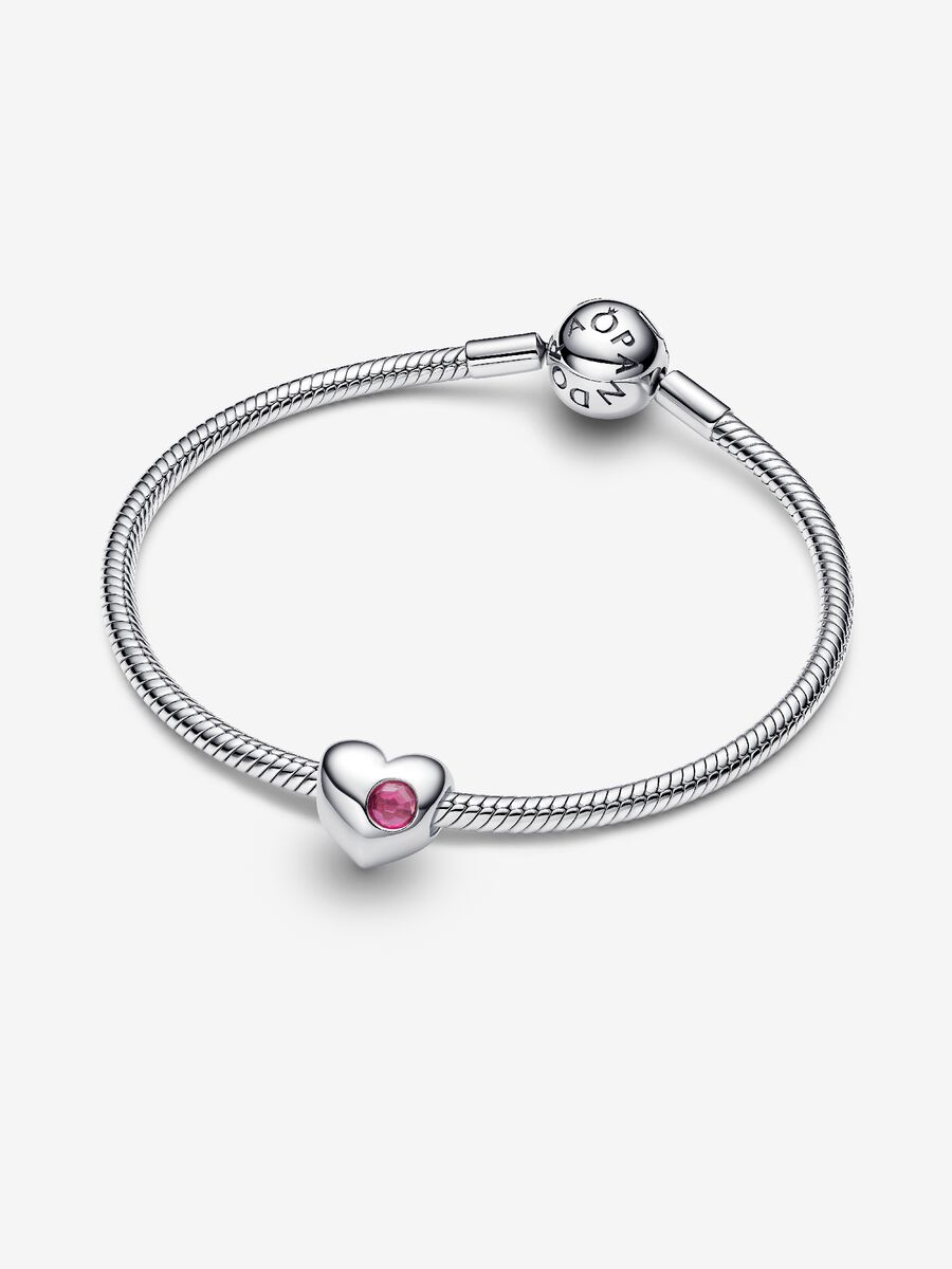 Pandora Charm Cuore con Pietra Rosa Scuro Ottobre da incidere 794161C10