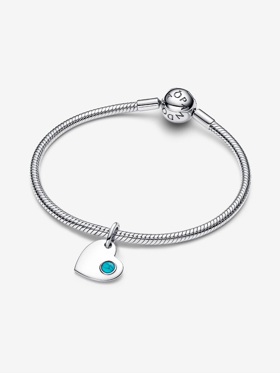 Pandora Charm Pendente Cuore con Pietra Turchese Dicembre Argento Sterling 925 794295C12