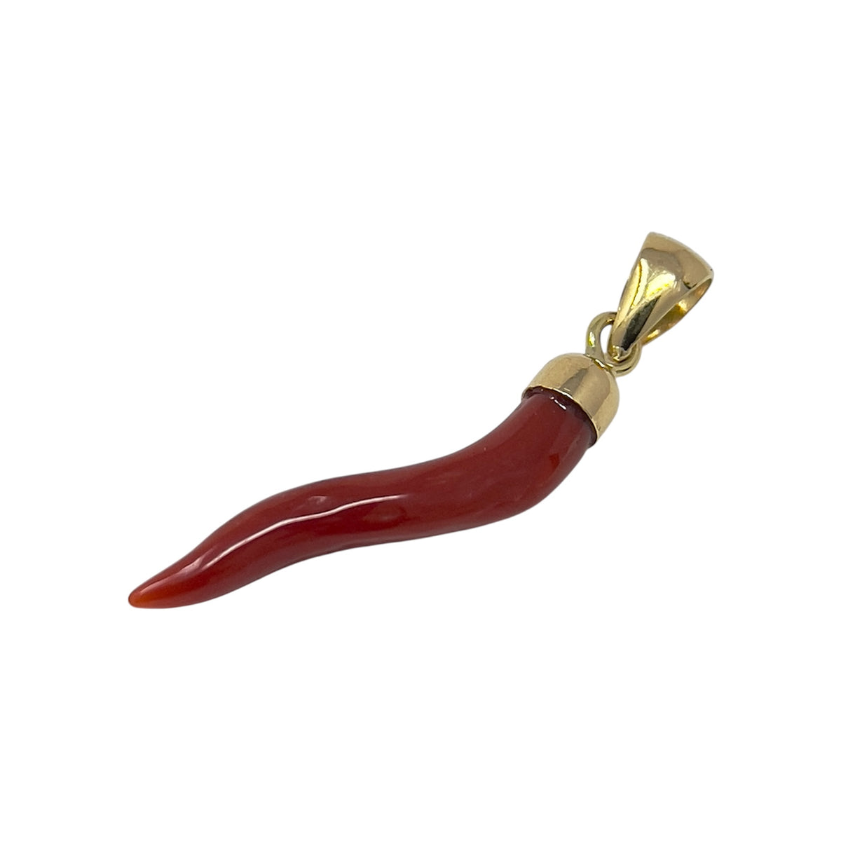 Ciondolo Cornetto in Oro Giallo 18kt e Corallo