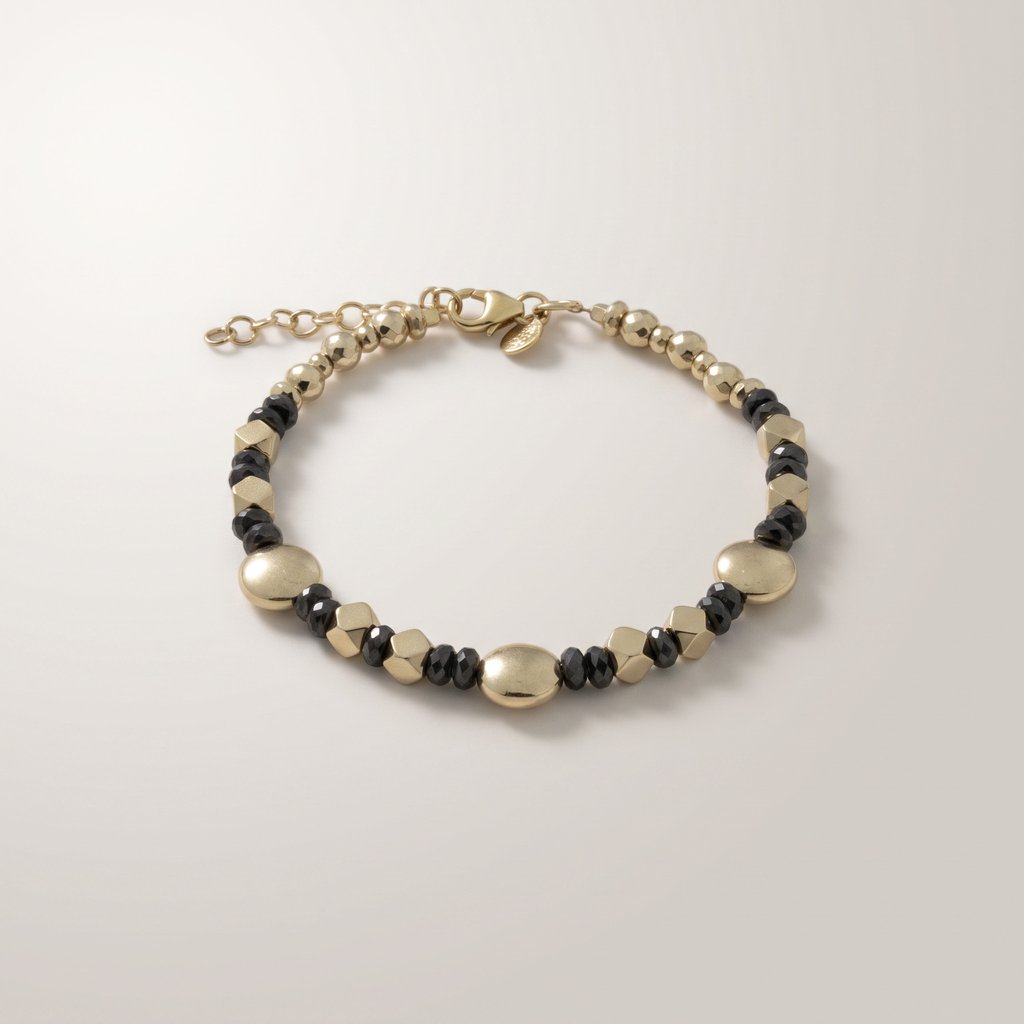 Bracciale Ematite Black & Gold Bottone "Ipnotica" (20 cm)