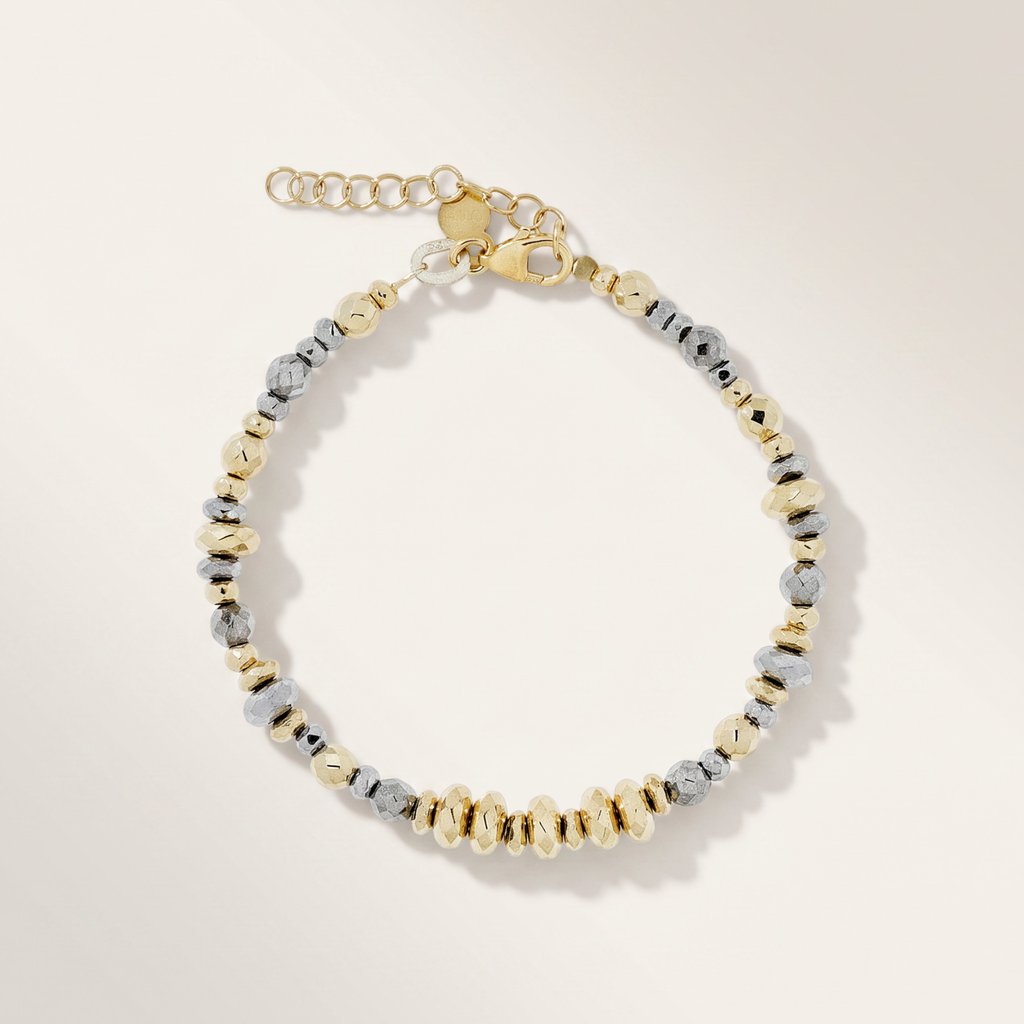 Alisei Milano Bracciale Ematite White & Gold Big Rondelle e Palline "Ipnotica" (20 cm)
