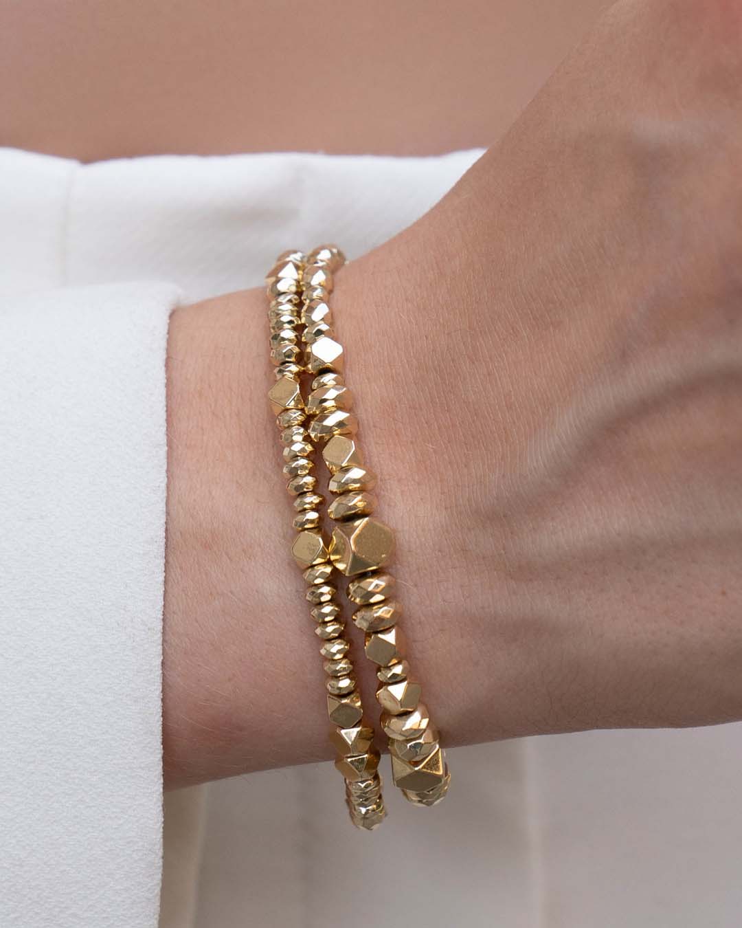 Alisei Milano Bracciale Ematite Placcata Oro Giallo 18kt Cubes e Rondelle "Ipnotica" (20 cm)