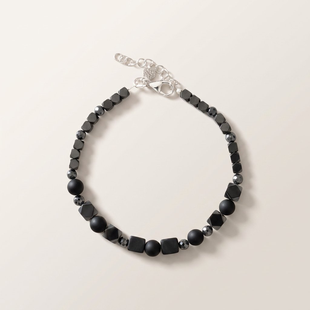 Bracciale Uomo Ematite Black Big Cubes "Ipnotico" (22 cm)