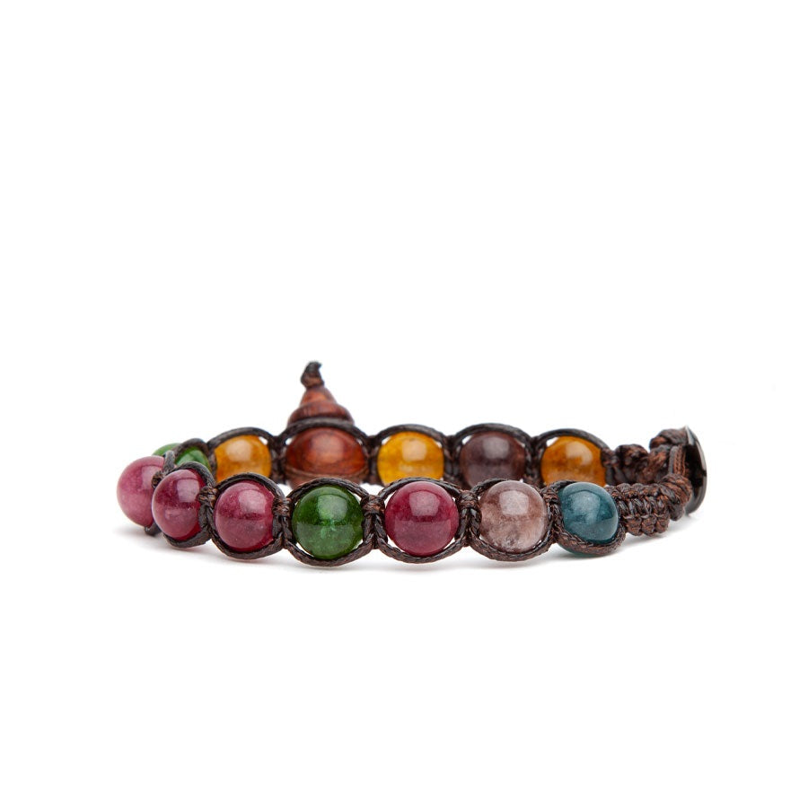 Bracciale Unisex Tibetano Tamashii In Pietra Naturale Granato, Cordoncino Regolabile, Autentico Con Certificato