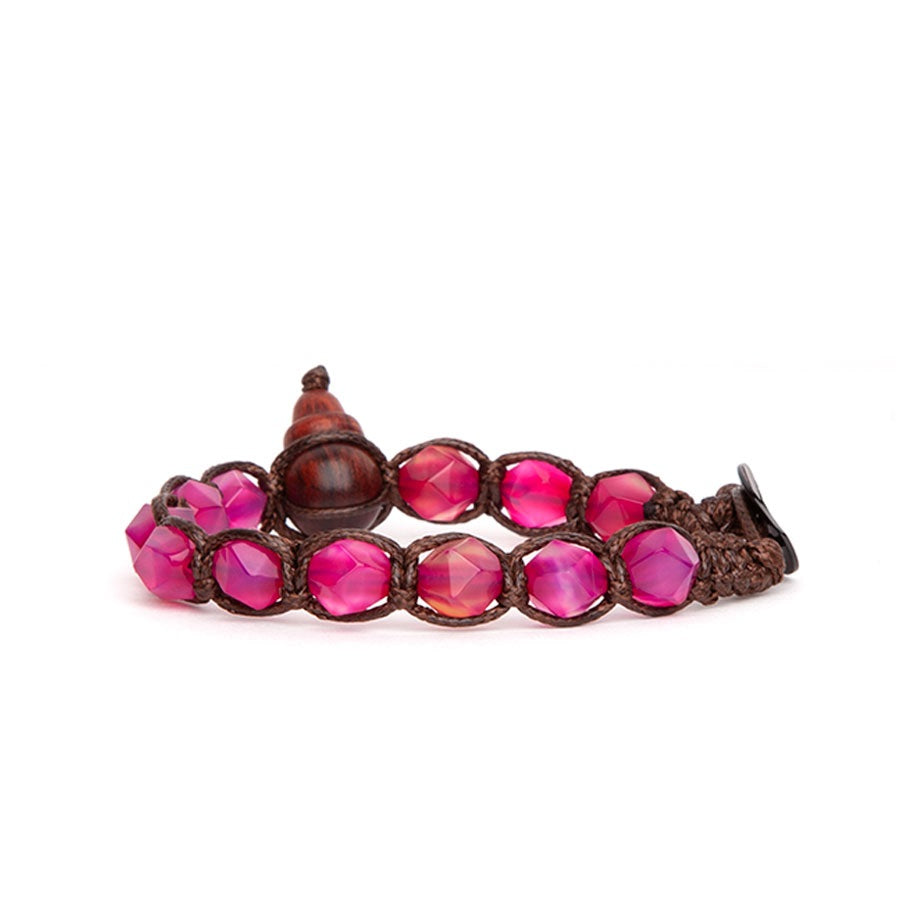 Bracciale Unisex Tibetano Tamashii In Pietra Naturale Granato, Cordoncino Regolabile, Autentico Con Certificato