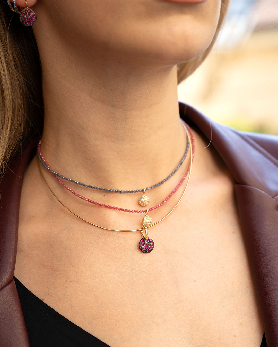 Alisei Milano Collana Pietrine Ruby con Pavé Bianco (45 cm)