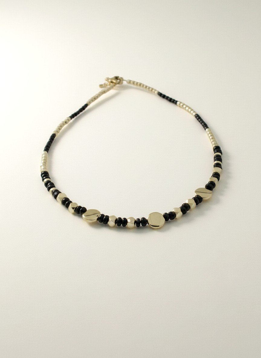 Collana Ematite Black & Gold Bottone "Ipnotica" (43 cm)