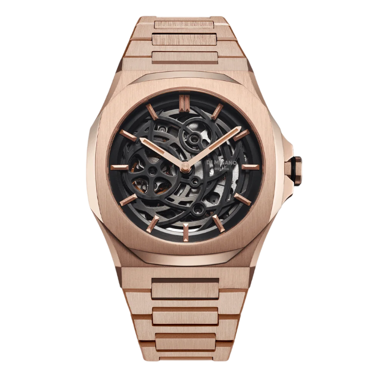 D1 Milano Skeleton Rubber Rose Gold D1-SKRJ12