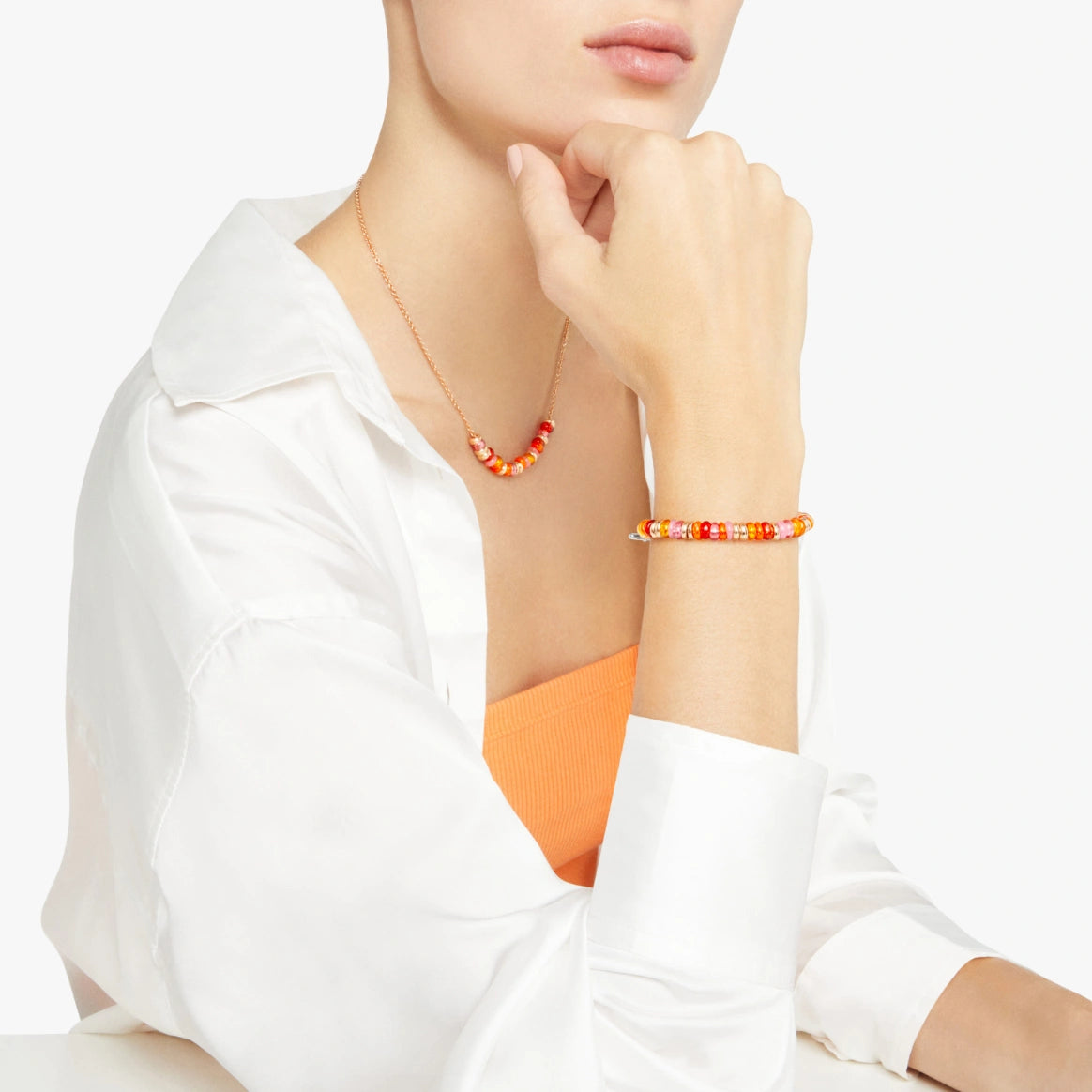  Dodo Orange and golden silver rondelle bracelet