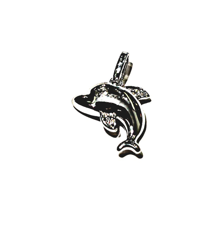 Ciondolo Delfino Oro Bianco 18kt e Diamanti