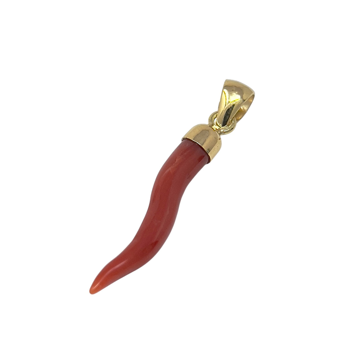 Ciondolo Cornetto in Oro Giallo 18kt e Corallo