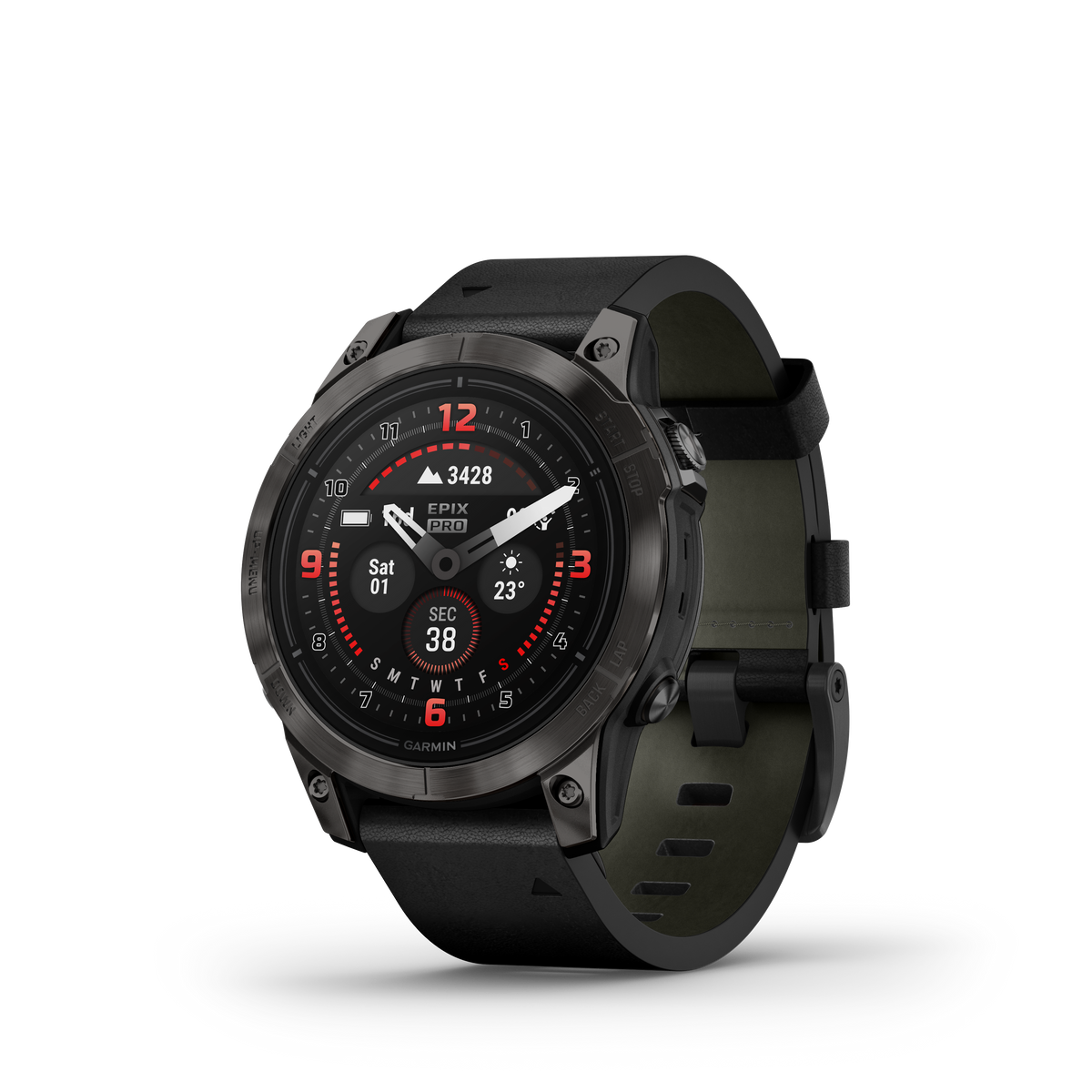 Garmin Epix Pro Sapphire Edition 47 MM Carbon Gray DLC Titanium con Cinturino Black Leather