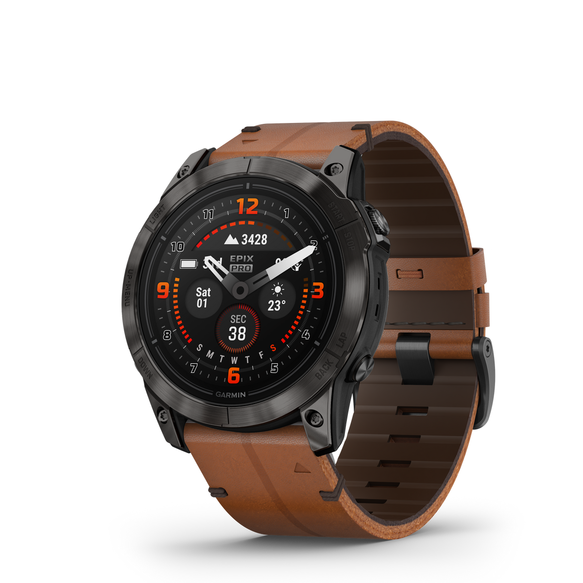 Garmin Epix Pro Sapphire Edition 51 MM Carbon Gray DLC Titanium con Cinturino Chestnut Leather