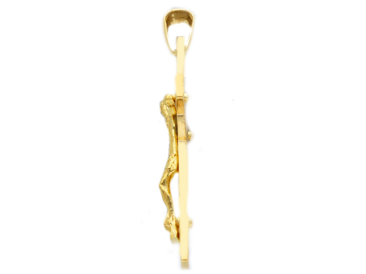 Croce S. Benedetto con Cristo in Oro Giallo 18kt e Smalto