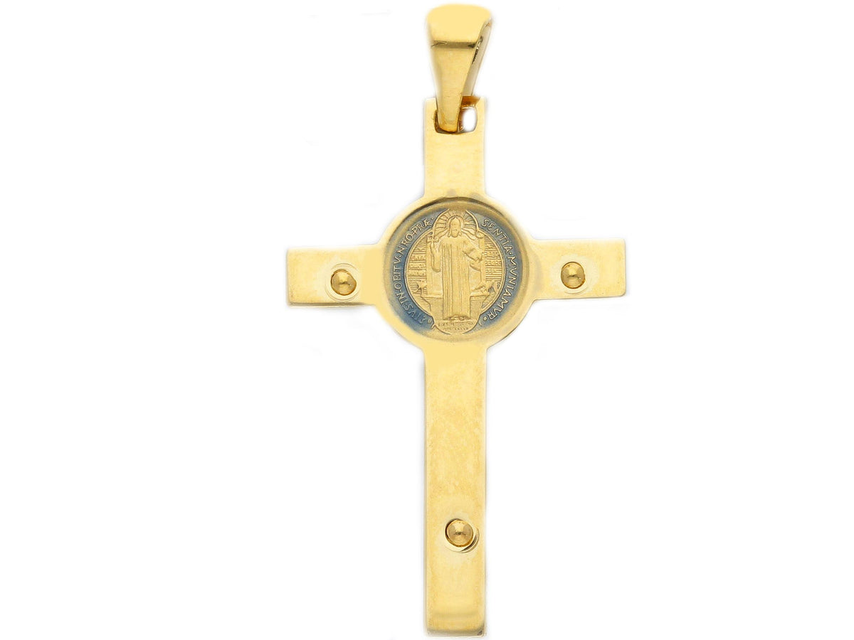 Croce S. Benedetto con Cristo in Oro Giallo 18kt e Smalto