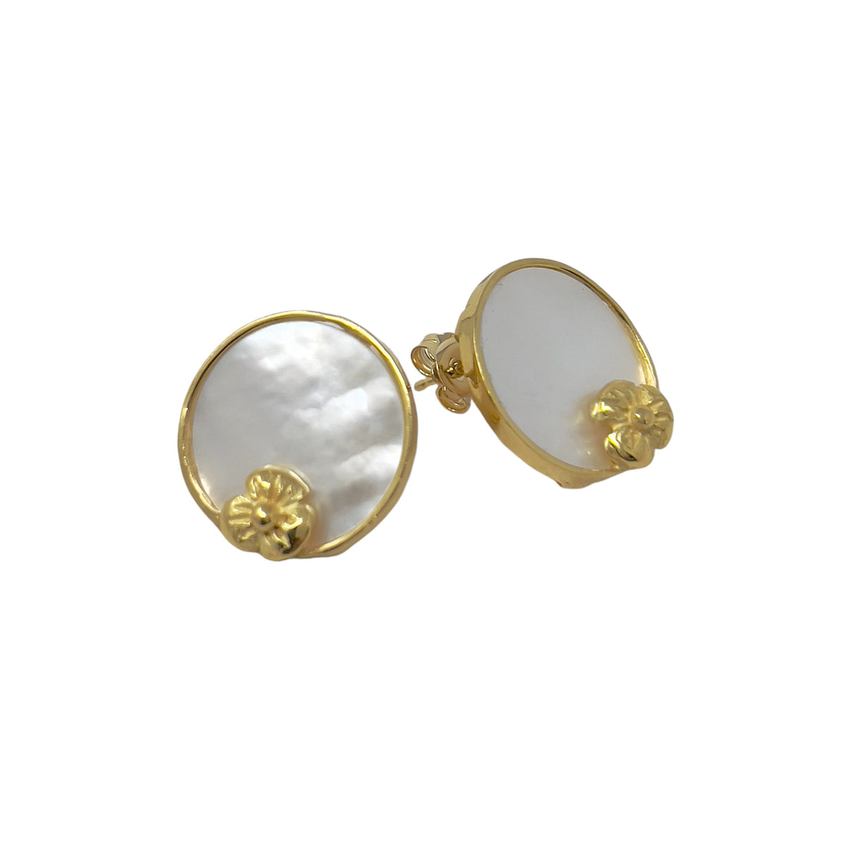 Quail Earrings in Yellow Gold and Mother of Pearl E003/OR