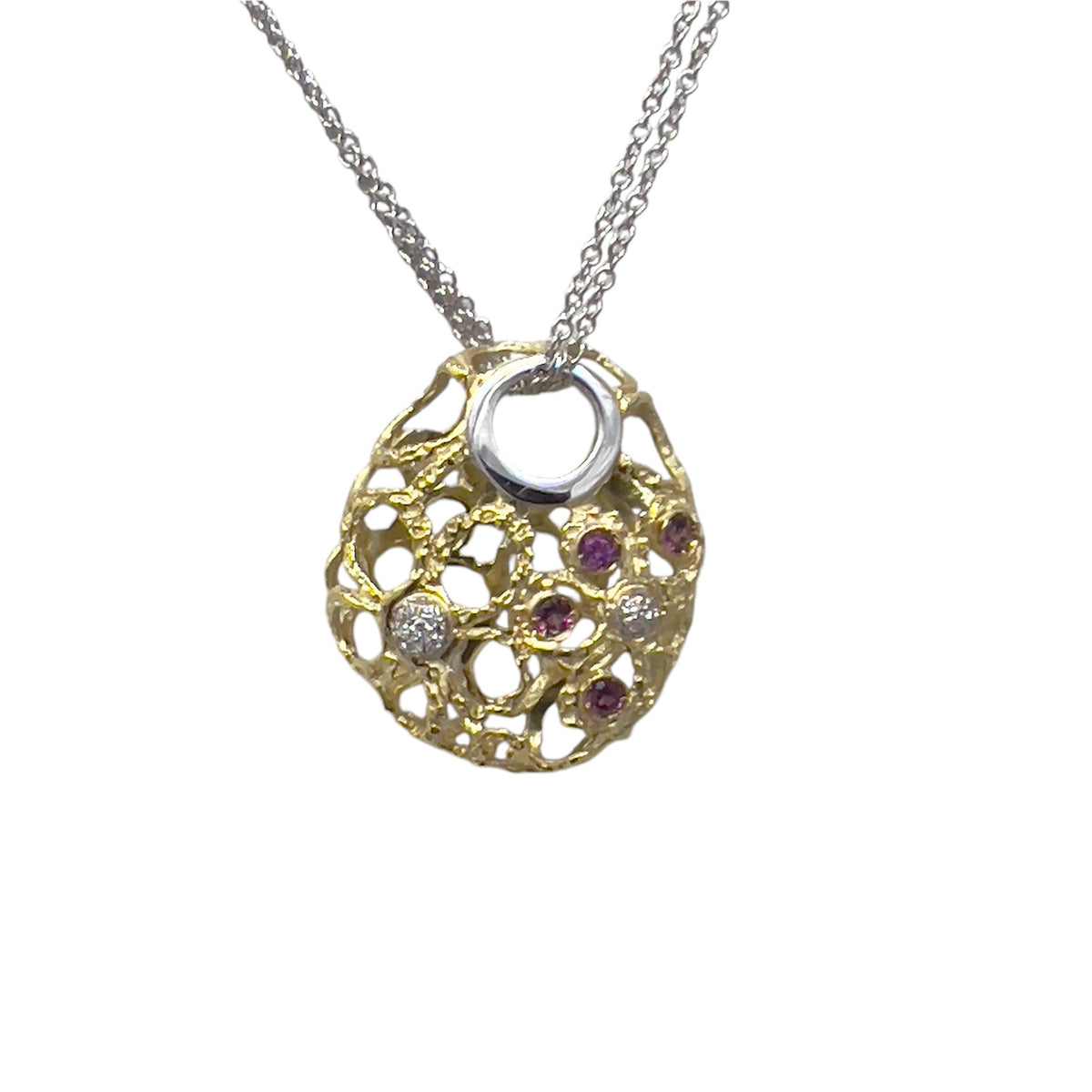 Quaglia Necklace in Yellow and White Gold, Rubies and Diamonds D865