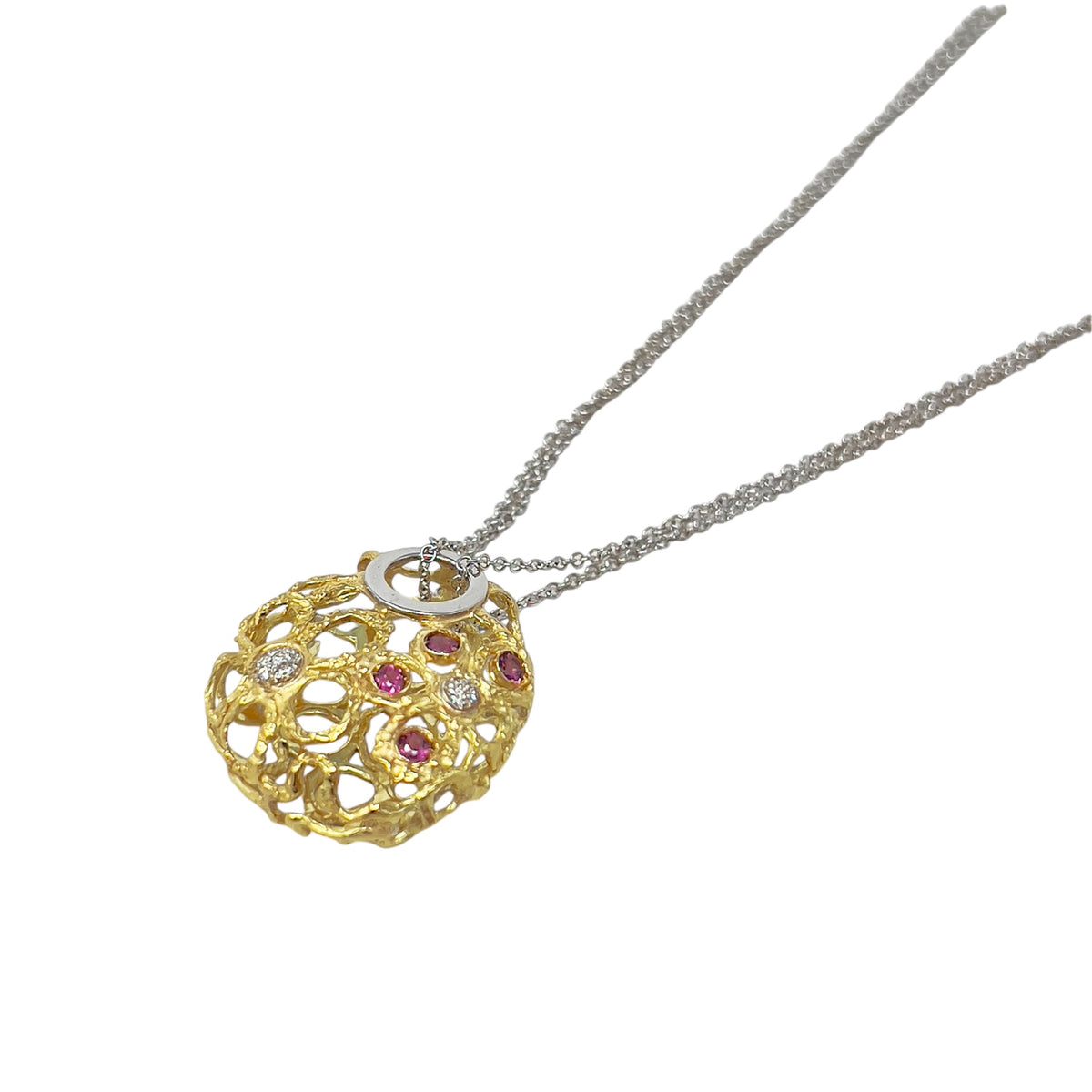 Quaglia Necklace in Yellow and White Gold, Rubies and Diamonds D865