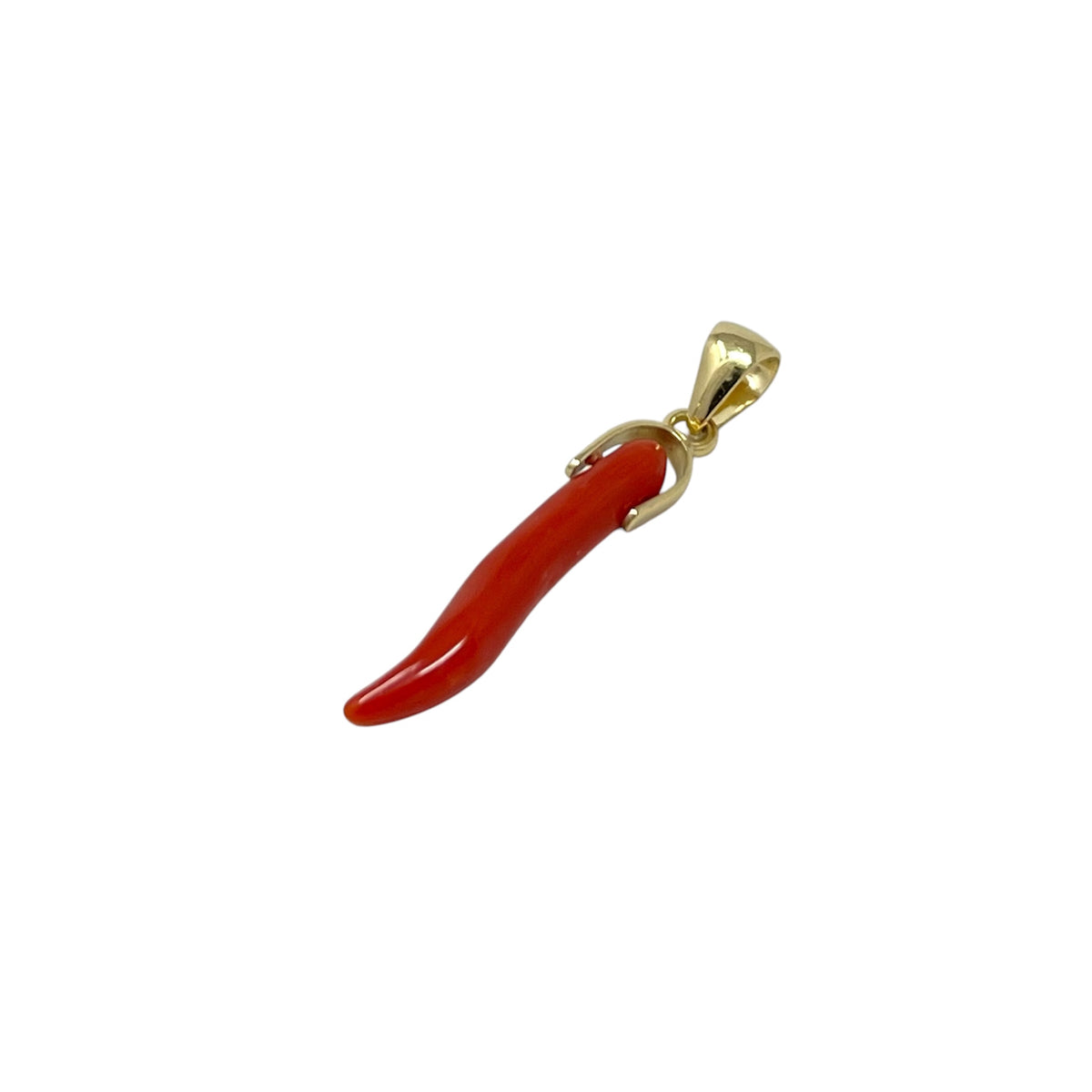 Cornetto Pendant in 18kt Yellow Gold and Coral