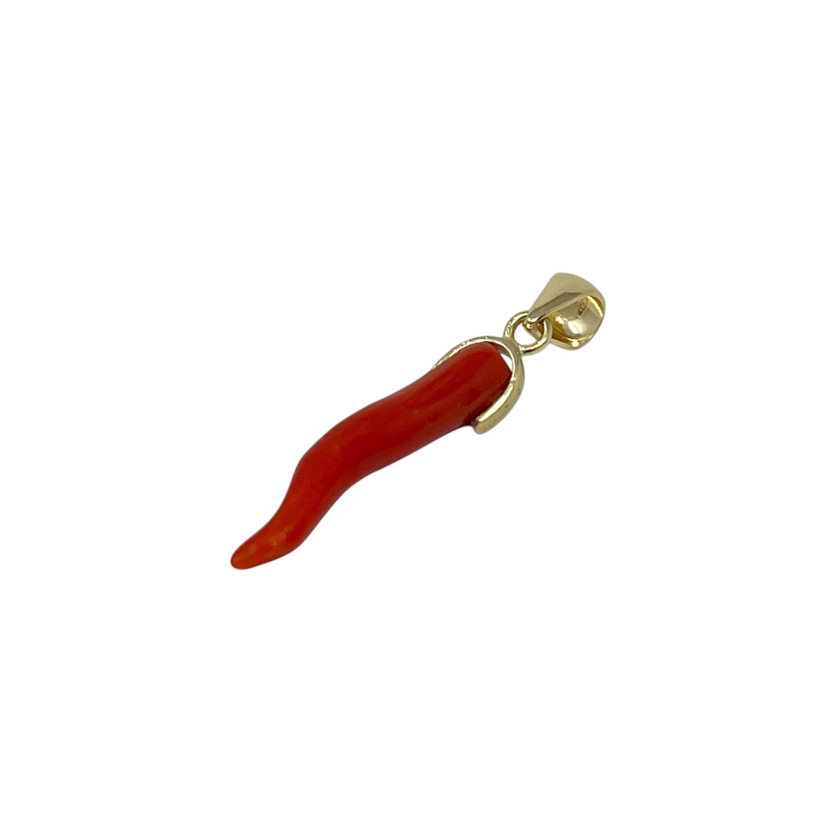 Cornetto Pendant in 18kt Yellow Gold and Coral