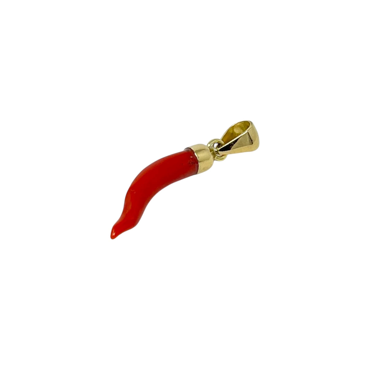 Cornetto Pendant in 18kt Yellow Gold and Coral