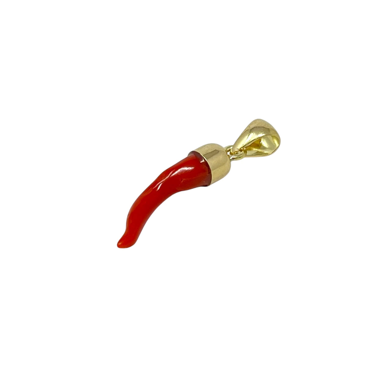 Cornetto Pendant in 18kt Yellow Gold and Coral