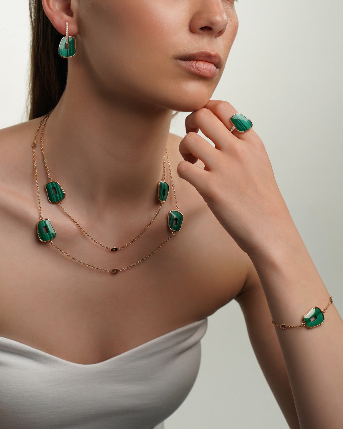 Mattioli Anello Puzzle Solo Oro Rosa Diamanti e Malachite