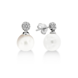 Earrings with Diamonds and Akoya Pearls 8.5 x 9 mm
