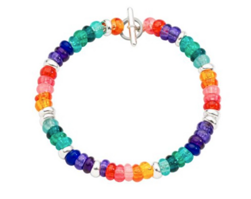  Dodo Rainbow and Silver Rondelle Bracelet