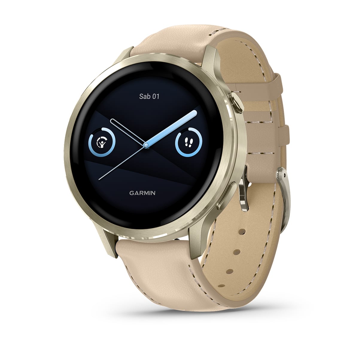 Garmin Venu 4 Lunar Gold 41 MM Cinturino Silicone Bone e Pelle Light Sand
