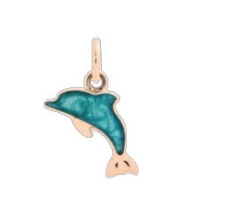 Dodo Dolphin Pendant in Rose Gold and Teal Enamel