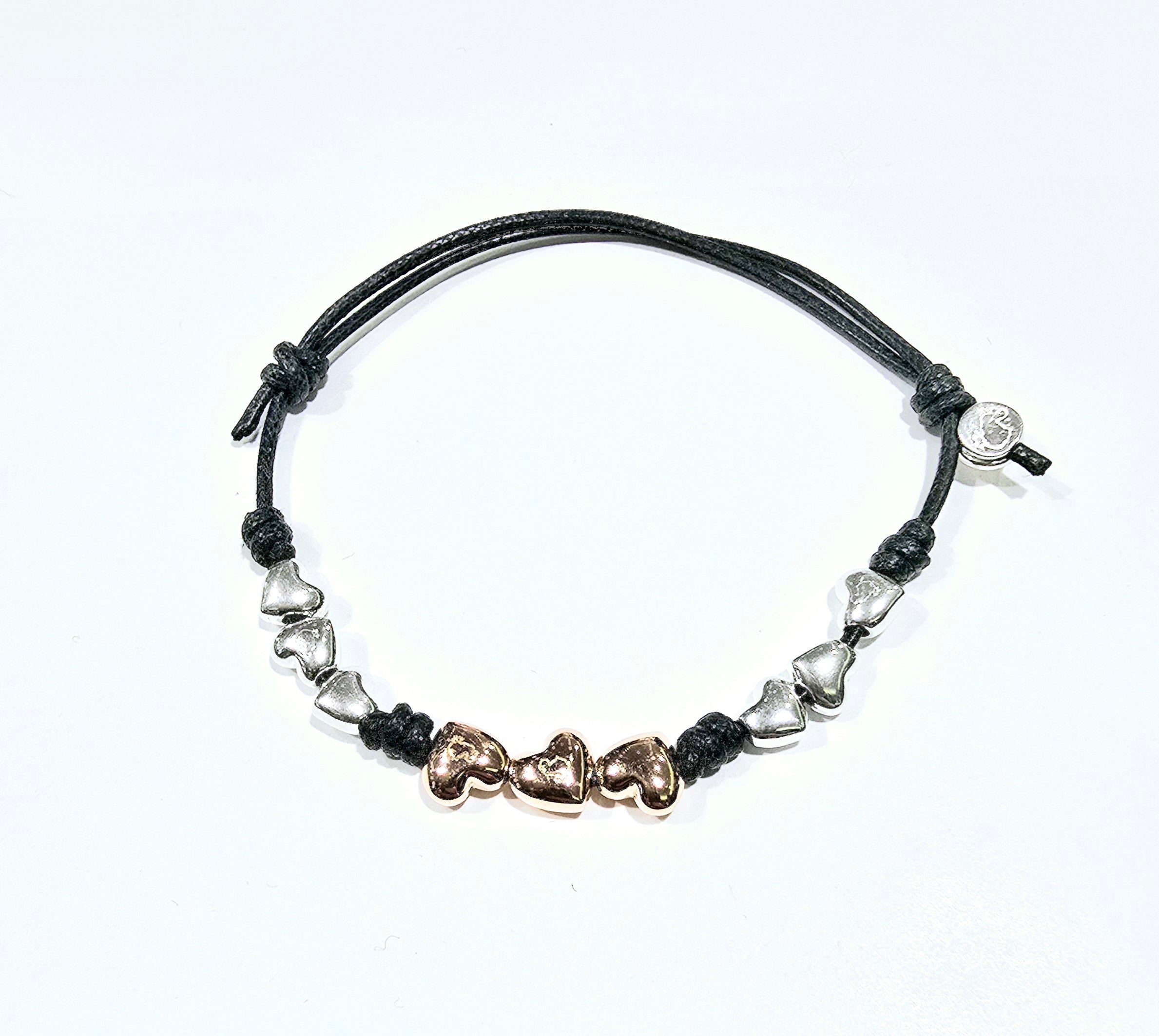 Dodo Bracciale con tre cuori oro rosa e cordino-Vendita Online