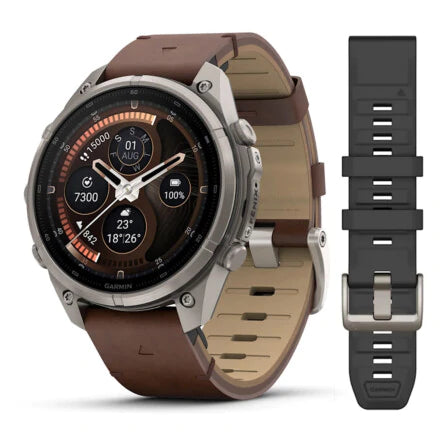 Garmin Fenix 9 PRO 47 MM InReach, Titanio Cinturino in Pelle Walnut