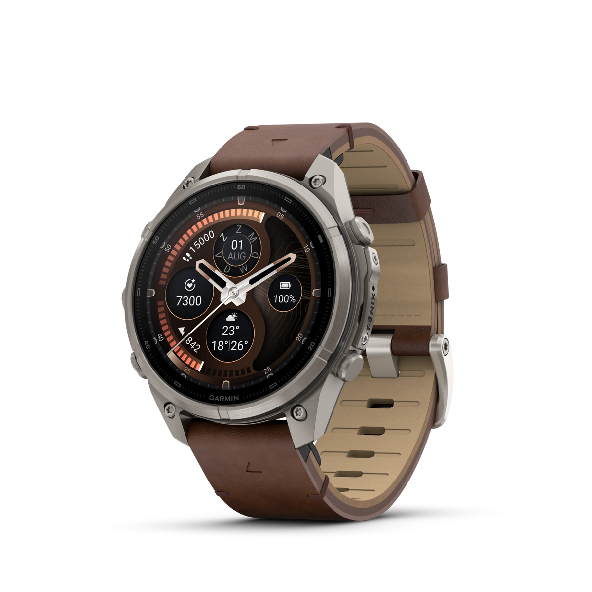 Garmin Fenix 9 PRO 47 MM InReach, Titanio Cinturino in Pelle Walnut