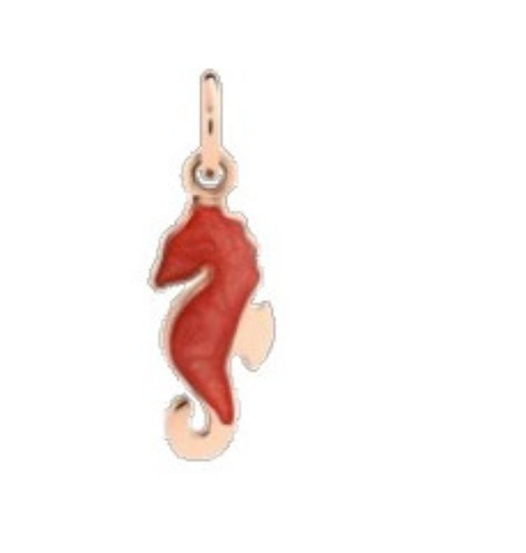 Dodo Horse Pendant Rose Gold and Orange Enamel