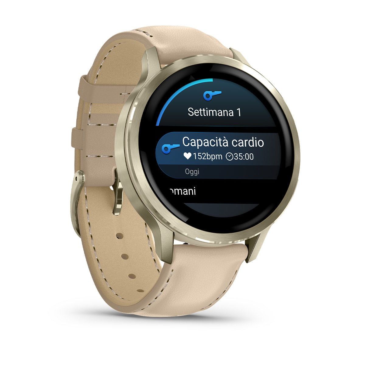 Garmin Venu 4 Lunar Gold 41 MM Cinturino Silicone Bone e Pelle Light Sand