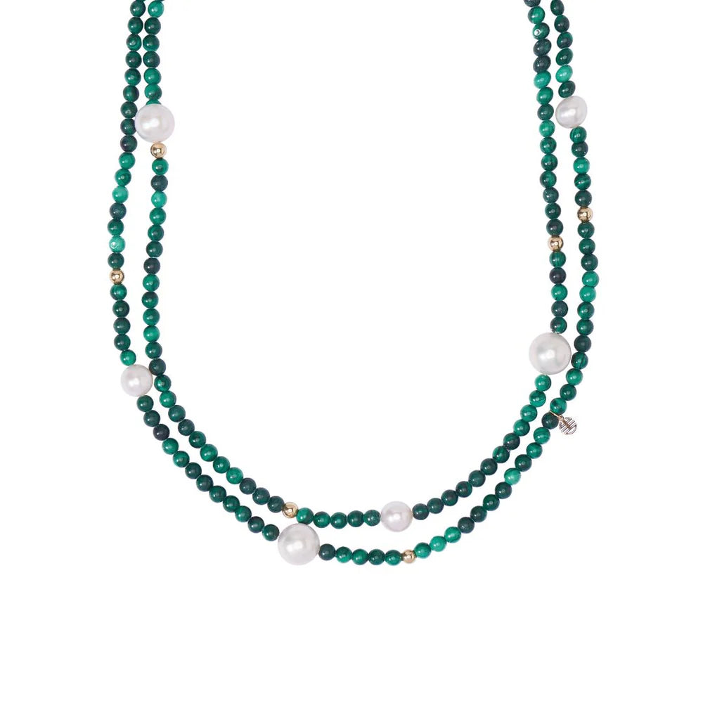 Mimi Collana Lunga Malachite e Perle