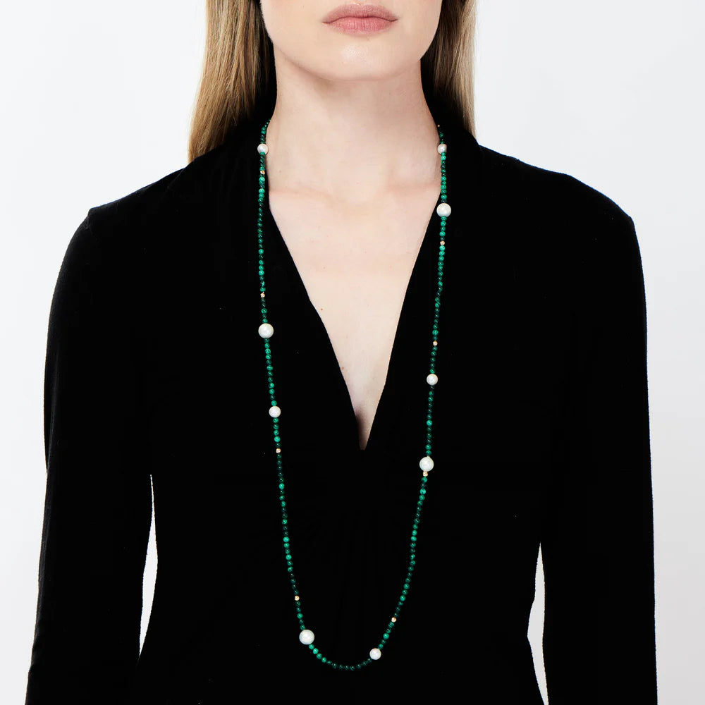 Mimi Collana Lunga Malachite e Perle