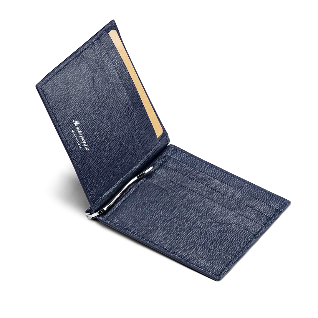 Montegrappa Signet Portacarte con Clip Saffiano Blu