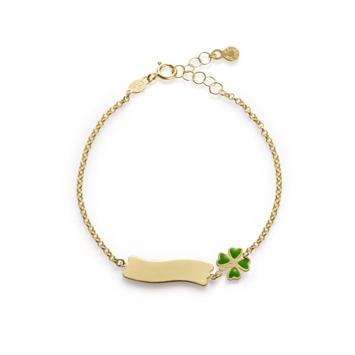 Le Bebè Bracciale Fortuna con Quadrifoglio e Targhetta Oro Giallo PMG027/B