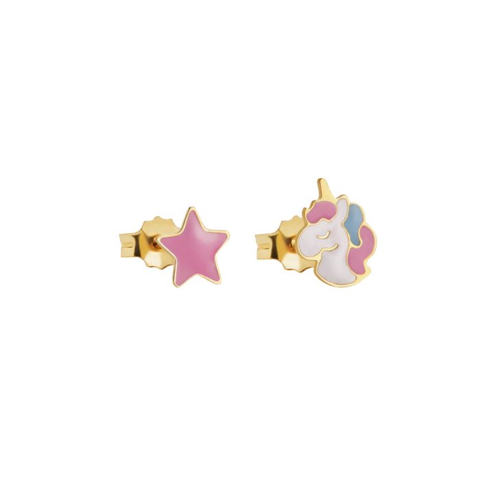 LeBebè TOYS Orecchini Oro Giallo Unicorno e Stellina PMG177