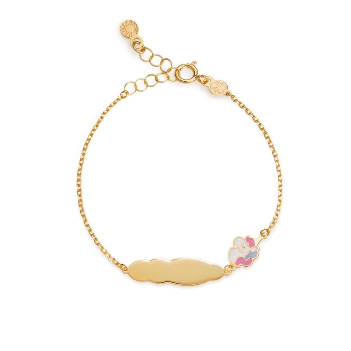 LeBebè TOYS Bracciale Oro Giallo Unicorno e Targhetta PMG178