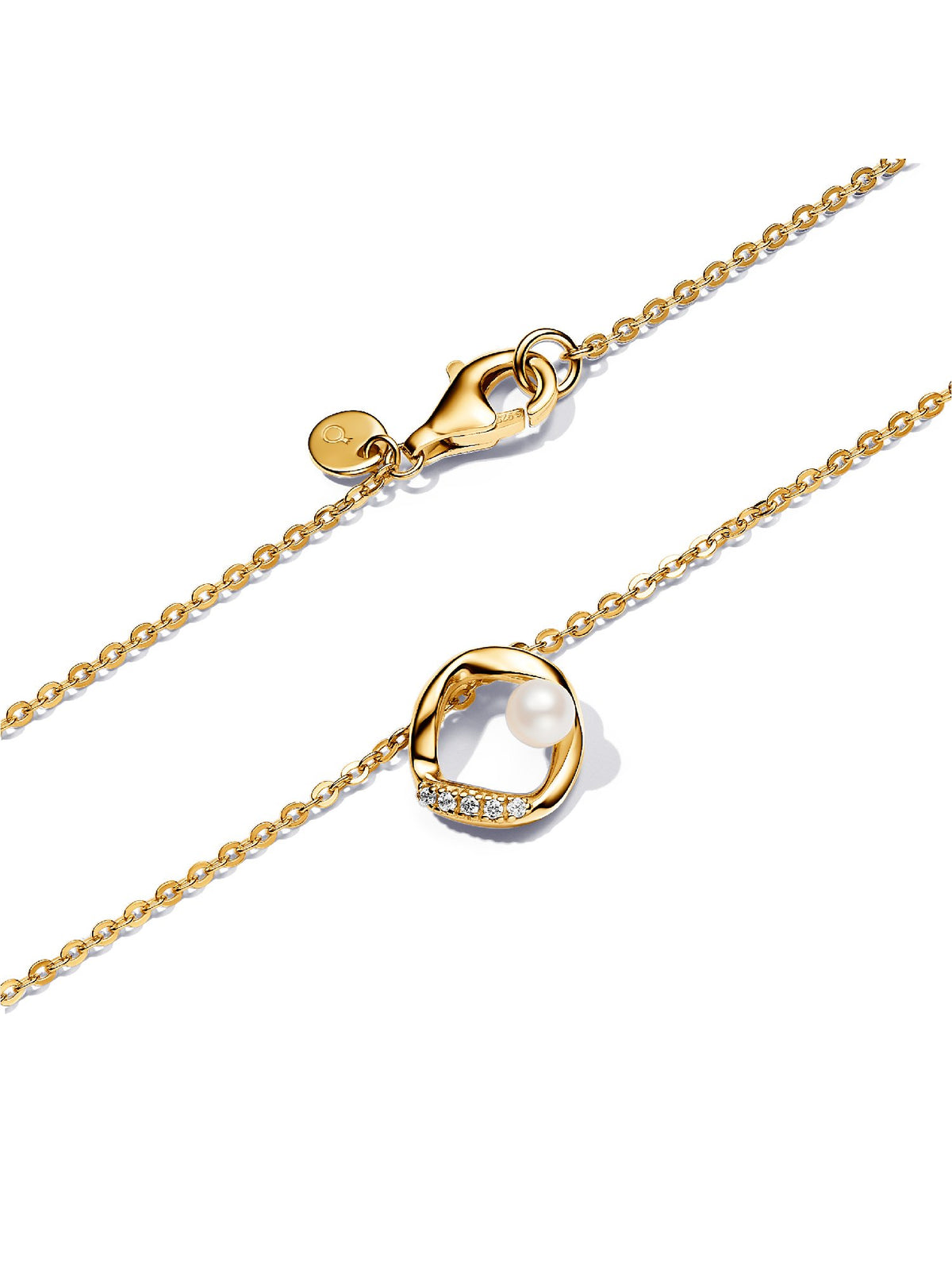 Pandora Collana Cerchio Linea Sinuosa con Perla d'Acqua Dolce Coltivata e Pavè 363303C01