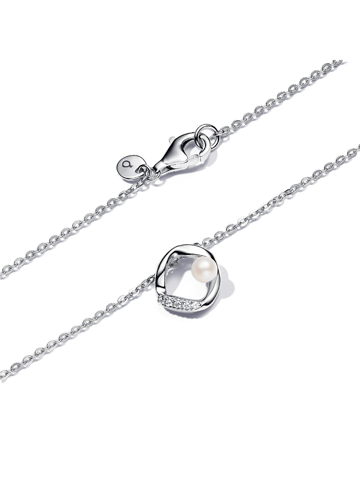 Pandora Collana Cerchio Linea Sinuosa con Perla d'Acqua Dolce Coltivata e Pavè 393303C01