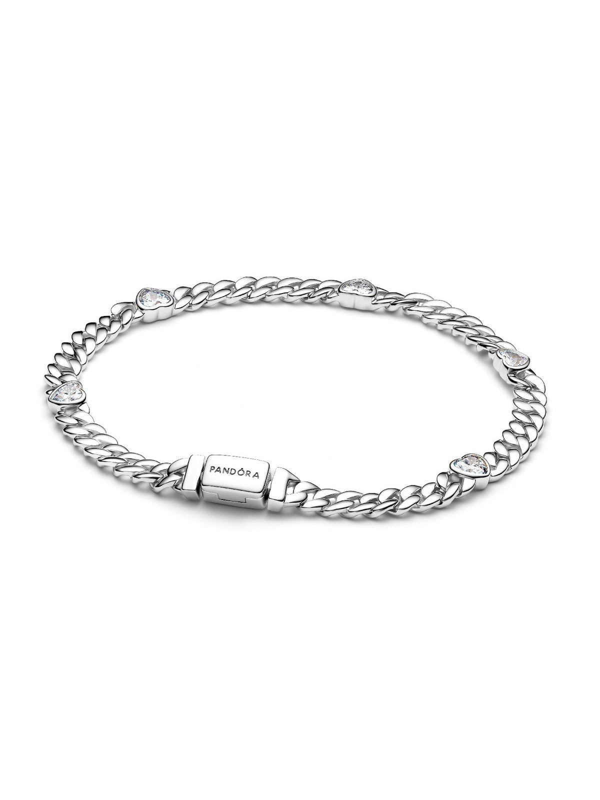 Pandora Bracciale Catena Maglia Cubana con Cuori 594226C01